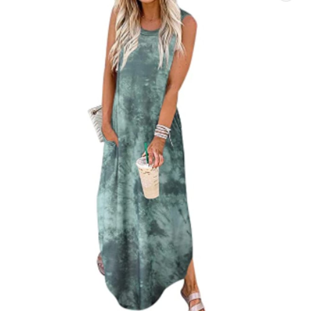 Women's Casual Loose Sundress Long Dress Sleeveless Split Maxi Dresses Summer